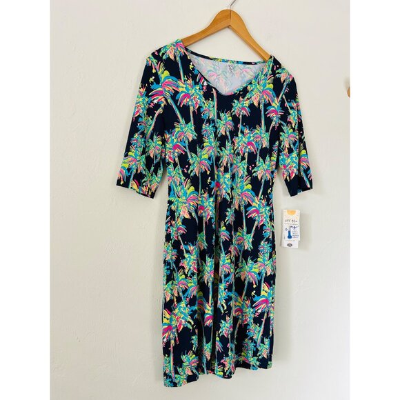 Lulu B Women's Sz XS 3/4 Sleeve Ruffle Bottom Dress Navy Palm - Picture 12 of 12